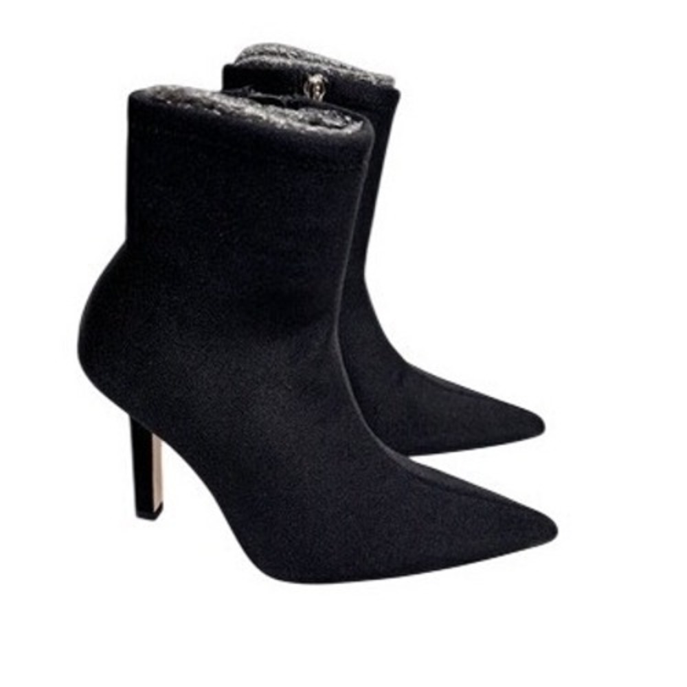 Good American Cinder-Ella Black Scuba Pointed Toe Stiletto Bootie Size 5.5 NEW - Picture 2 of 9